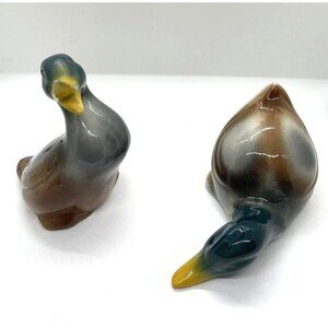 Vintage Made In Brazil Mallard Duck Figurines Set Of 2 Glazed Ceramic 8X5"
